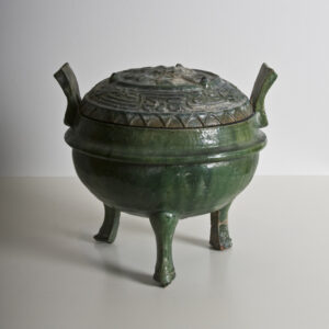 Green Glazed Ceramic Ding-Form Vessel and Cover