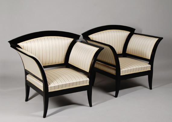 An unusual pair of Biedermeier armchairs