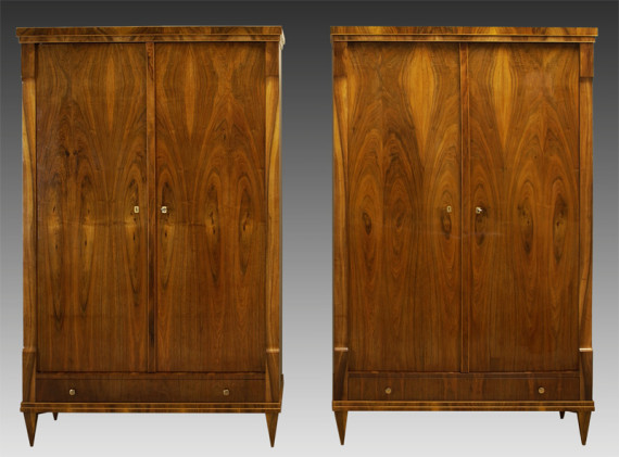 An elegant pair of Biedermeier armoires