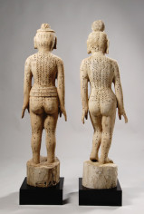 A pair of Chinese wood and polychrome figures  2