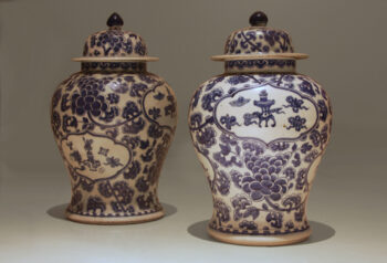 Pair of Blue and White Baluster Jars 