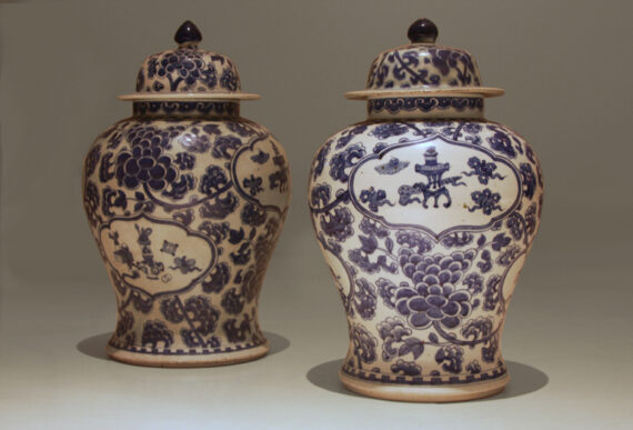 Pair of Blue and White Baluster Jars