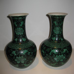 Pair of Black and Green Vases