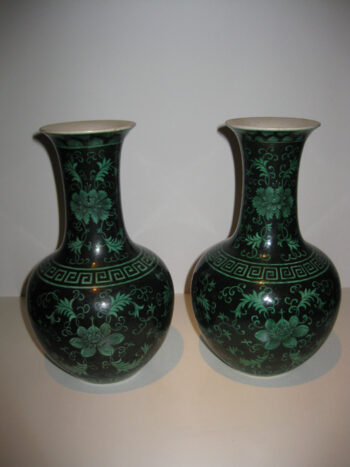 Pair of Black and Green Vases