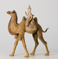 Pottery figure of Bactrian camel with foreign rider and dog on saddle 2