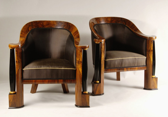 A pair of unusual Biedermeier bergeres