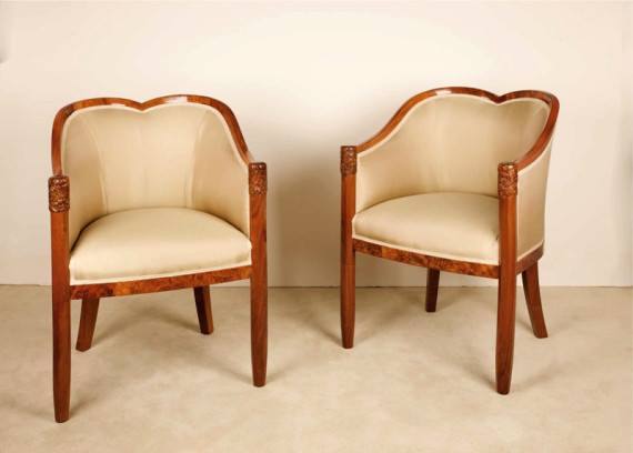 A pair of Art Deco bergeres by Maurice Dufrene