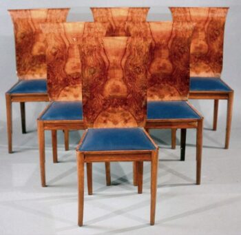 A set of six vivid Art Deco side chairs