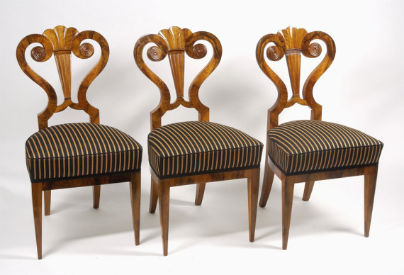 A set of three Biedermeier side chairs