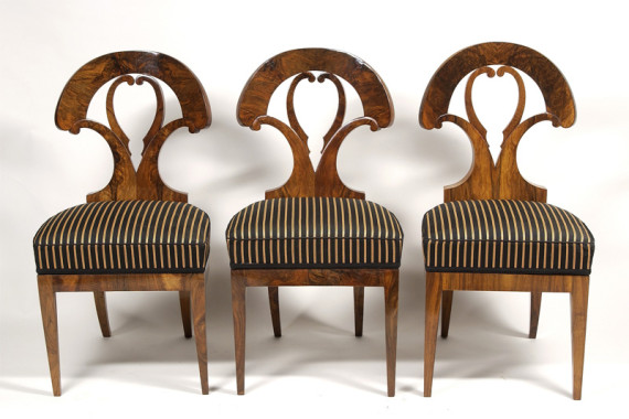 A set of three Biedermeier side chairs