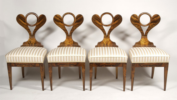 A set of four rare and exceptional Biedermeier side chairs