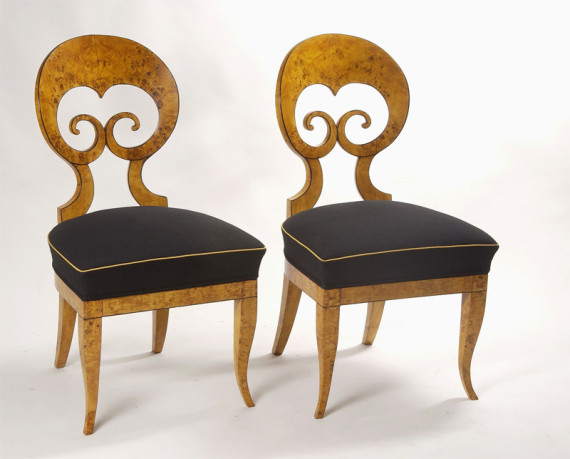 A magnificent pair of Biedermeier side chairs