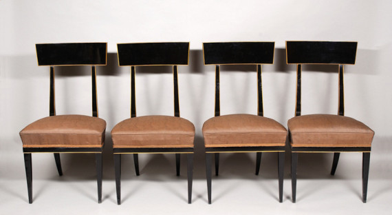 A set of six Greek inspired "Klismos" Biedermeier side chairs