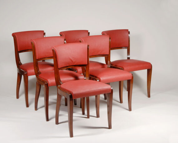 A set of six Art Deco dining chairs after Leleu