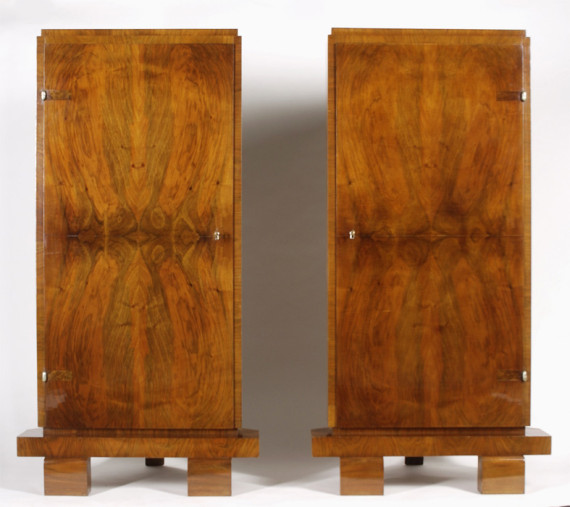 An unusual pair of small Art Deco corner cabinets