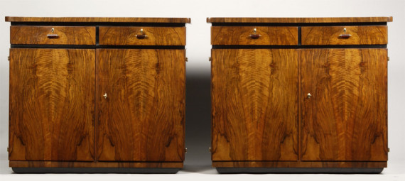 A pair of beautifully veneered Art Deco cabinets