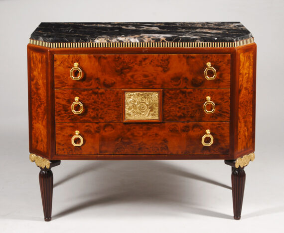 A petite three drawer commode