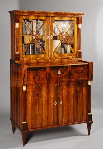 An exceptional Biedermeier trumeau  commode with drop-front desk and   vitrine 