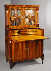 An exceptional Biedermeier trumeau  commode with drop-front desk and   vitrine  2