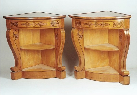 A pair of Biedermeier corner consoles