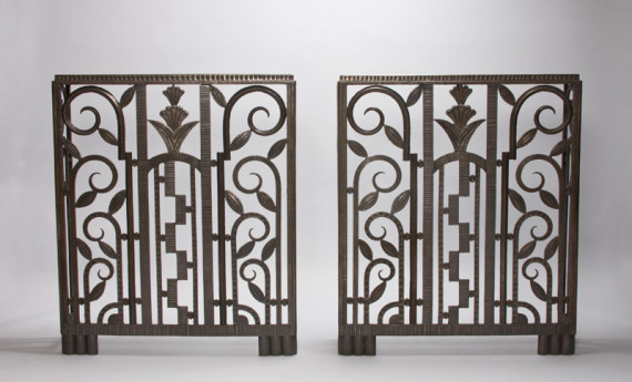 An exceptional pair of Art Deco iron consoles