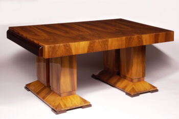 A constructivist Art Deco extendable library table with two inserted leaves