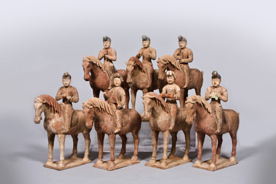 An outstanding set of seven equestrian figures