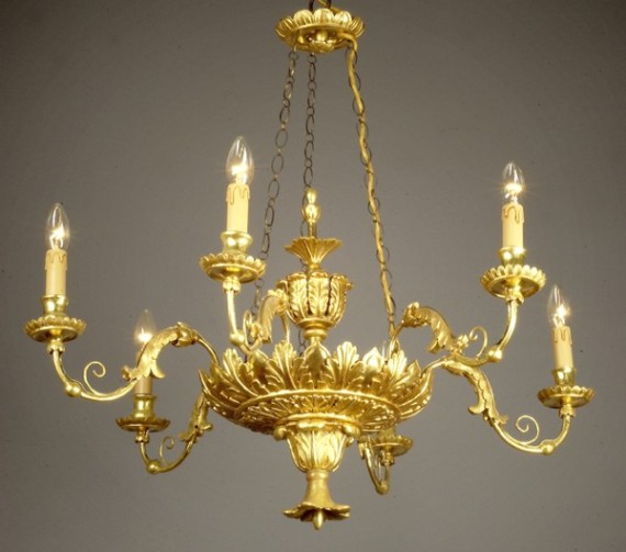 A Biedermeier crown-type six-arm chandelier