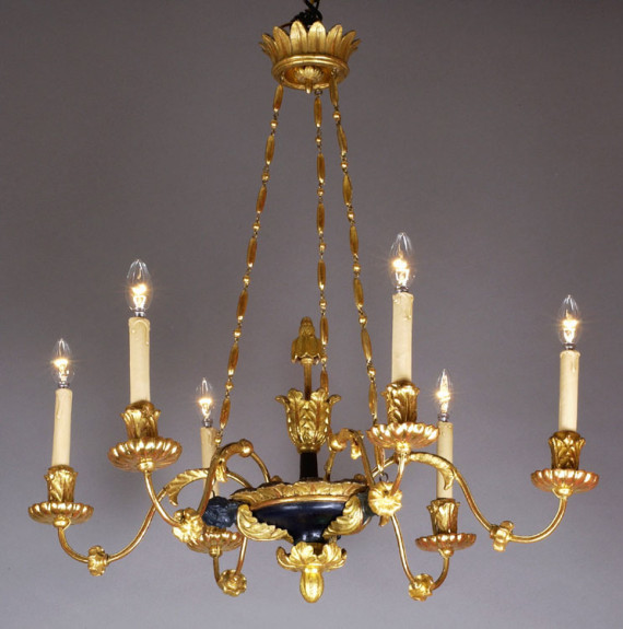 An elegant six-arm Empire chandelier