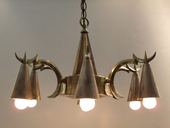 An unusual Art Deco six arm chandelier