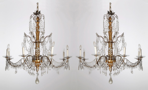A pair of large Venetian chandeliers