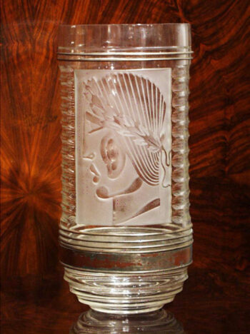A fine Art Deco vase with etched stylized classical figure