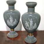 A pair of opaline glass vases