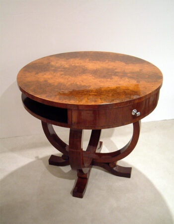 An unusual Art Deco gaming table with two drawers  and two open compartments