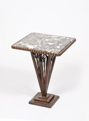 An elegant forged iron and marble side table attributed to Paul Kiss 2