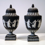A fine pair of black Jasperware urns