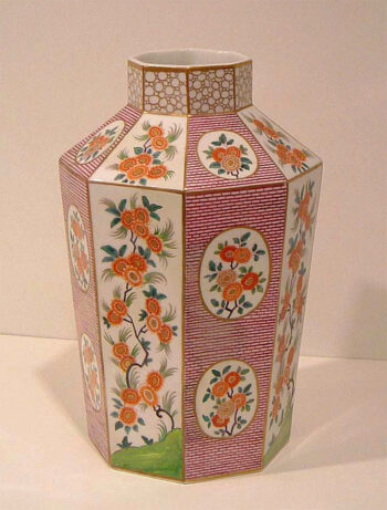 An octagonal porcelain vase
