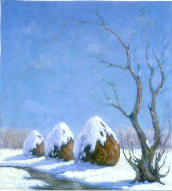 Winter Scene with Haystacks