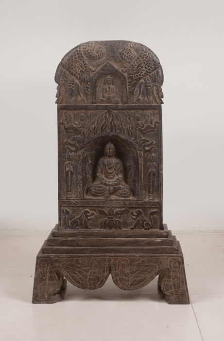 A large Buddhist carved black limestone stele