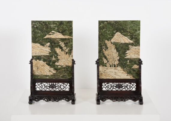 Pair of Spinach Jade Table Screens