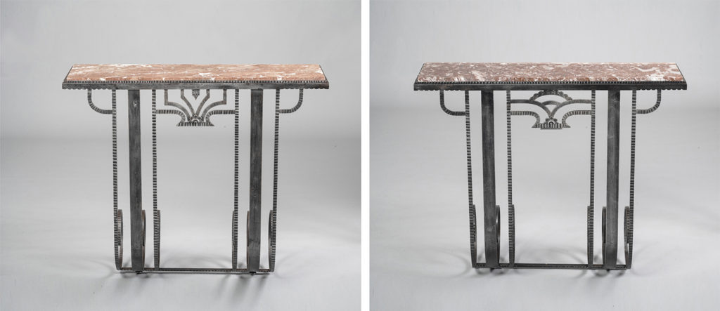 A Pair of Art Deco Wrought Iron Console tables