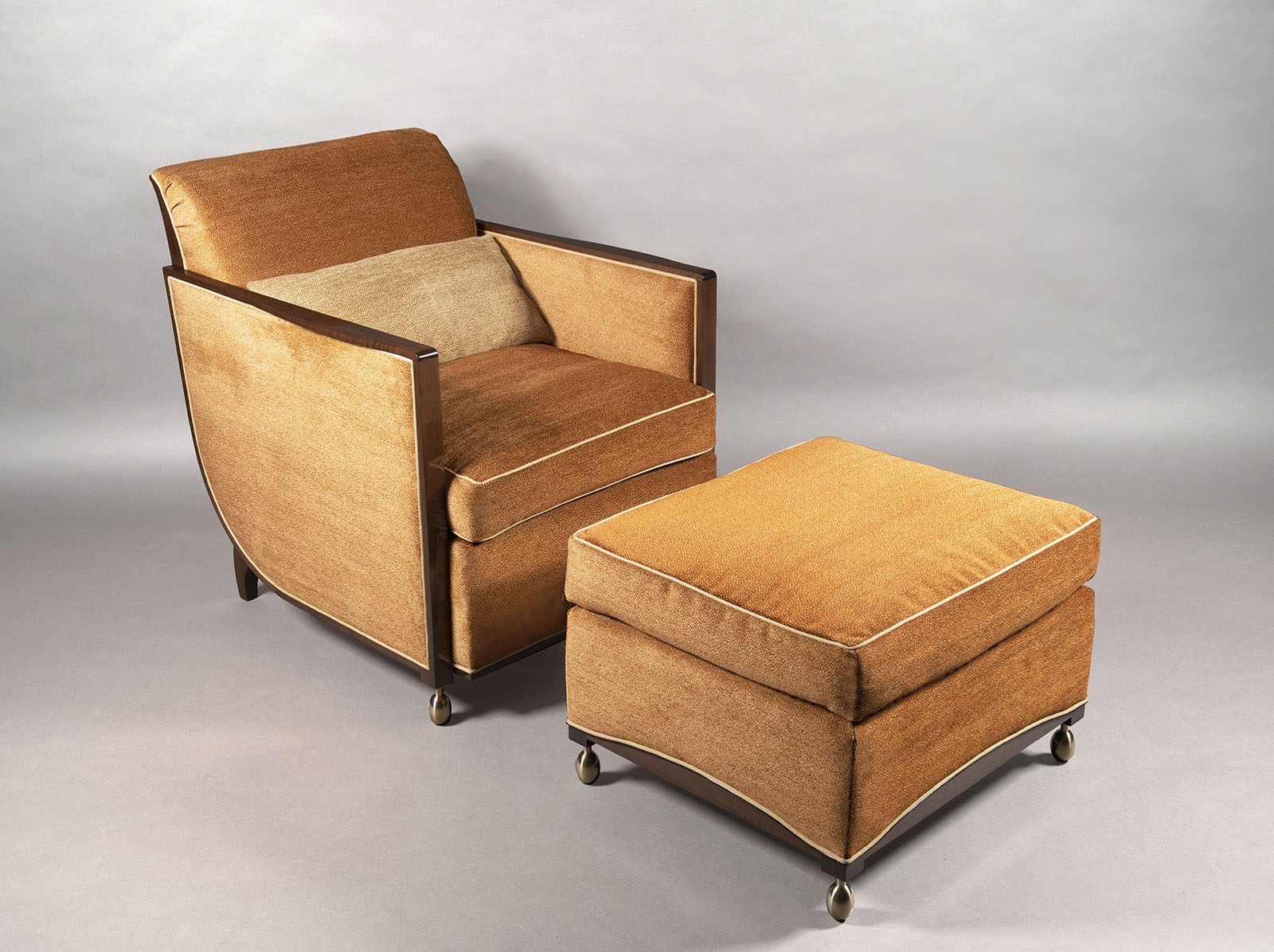 A French 30’s inspired Club Chair with matching Ottoman by ILIAD Design